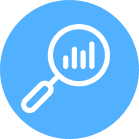 A magnifying glass with an image of a bar graph.